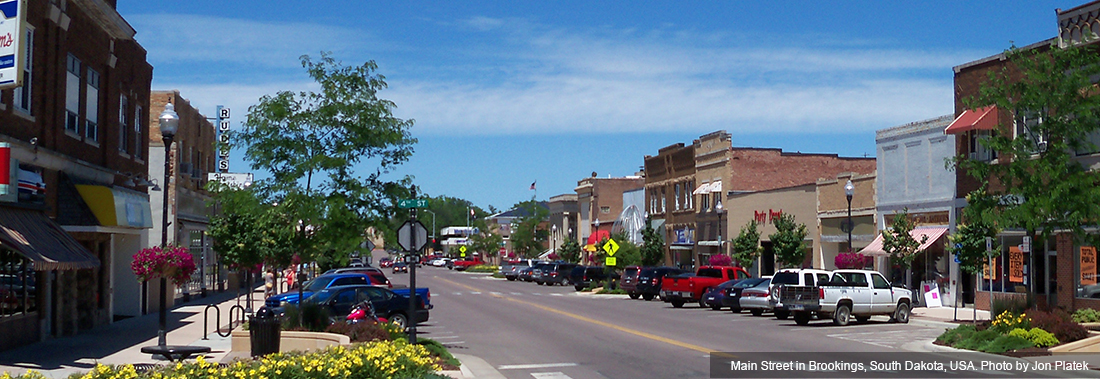 Photo of downtown Brookings, South Dakota where Cooks Waste operates their business.